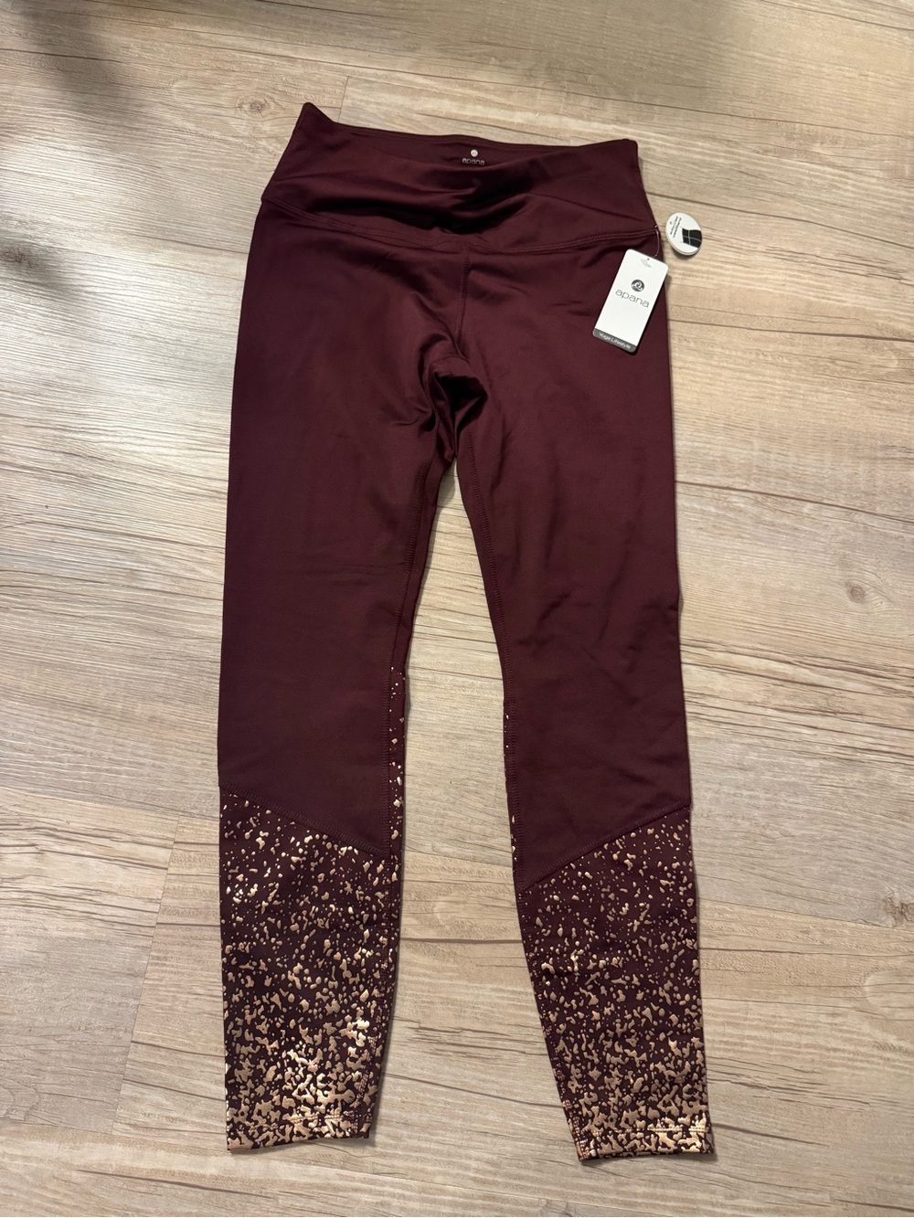 Apana Maroon High-Waist Yoga Leggings with Gold Logo Detail